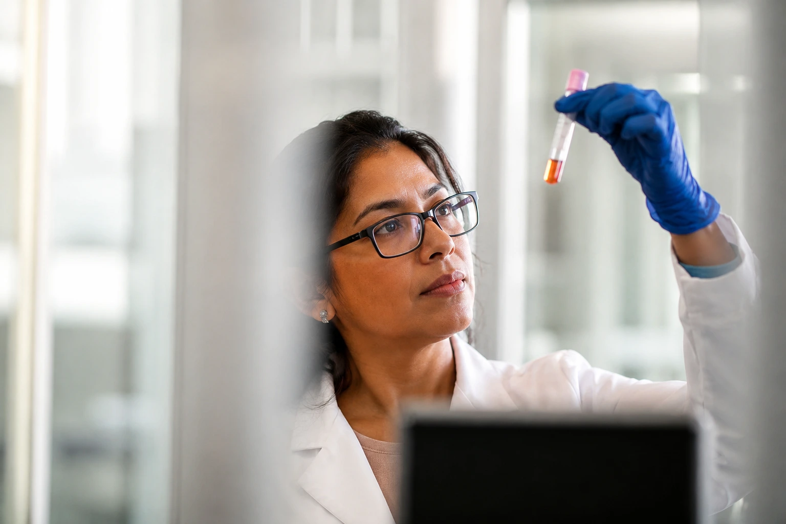 Profesional de laboratorio examinando una muestra